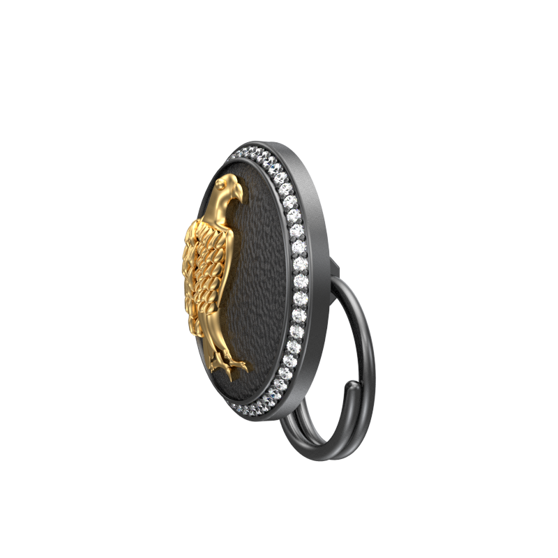 Falcon Luxe, Wild Button set with CZ Diamonds, 18kt Gold & Black Ruthenium Plating on Brass.