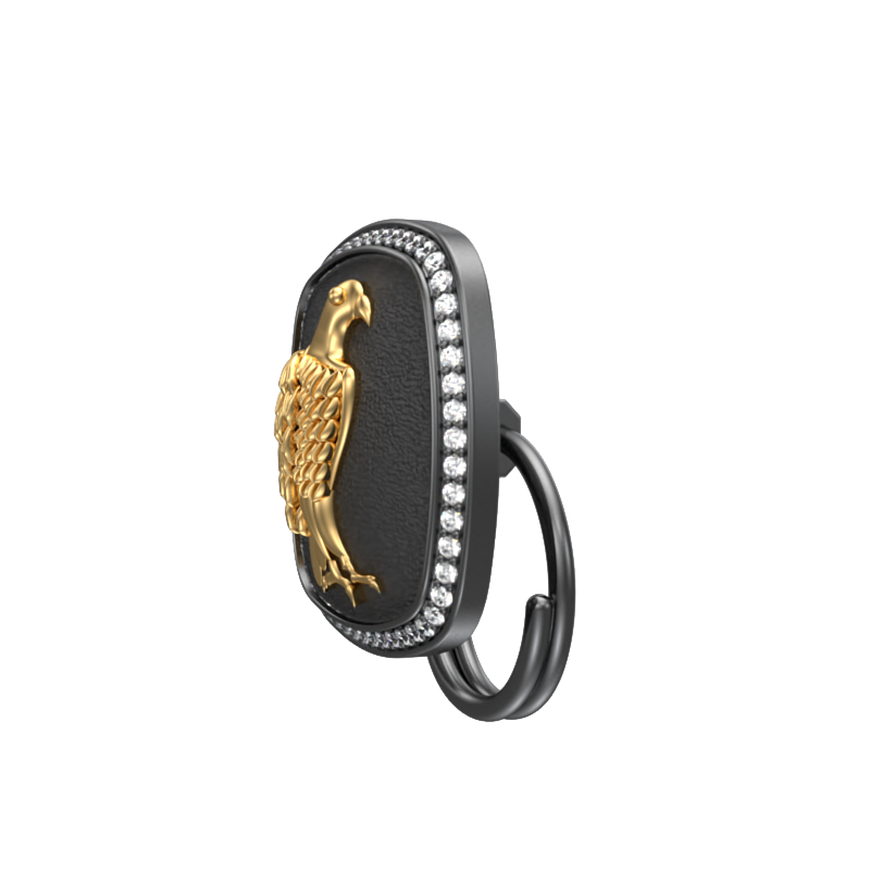 Falcon Luxe, Wild Button set with CZ Diamonds, 18kt Gold & Black Ruthenium Plating on Brass.