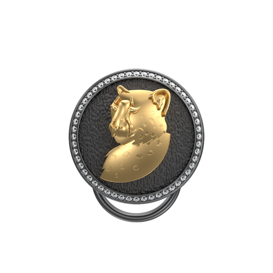 Leopard Luxe, Wild Button set with CZ Diamonds, 18kt Gold & Black Ruthenium Plating on Brass.