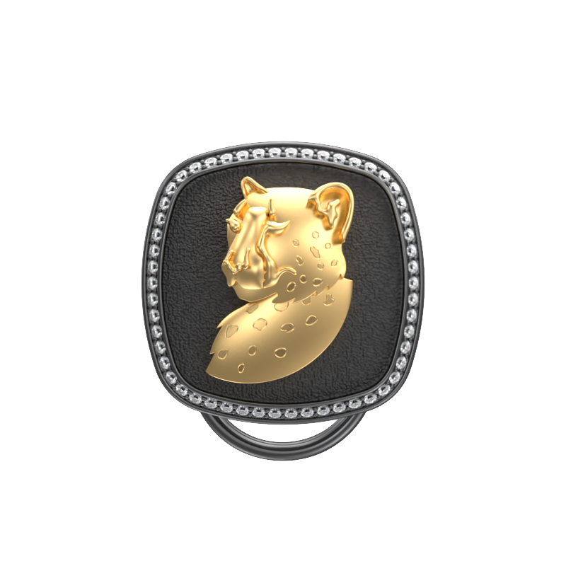 Leopard Luxe, Wild Button set with CZ Diamonds, 18kt Gold & Black Ruthenium Plating on Brass.
