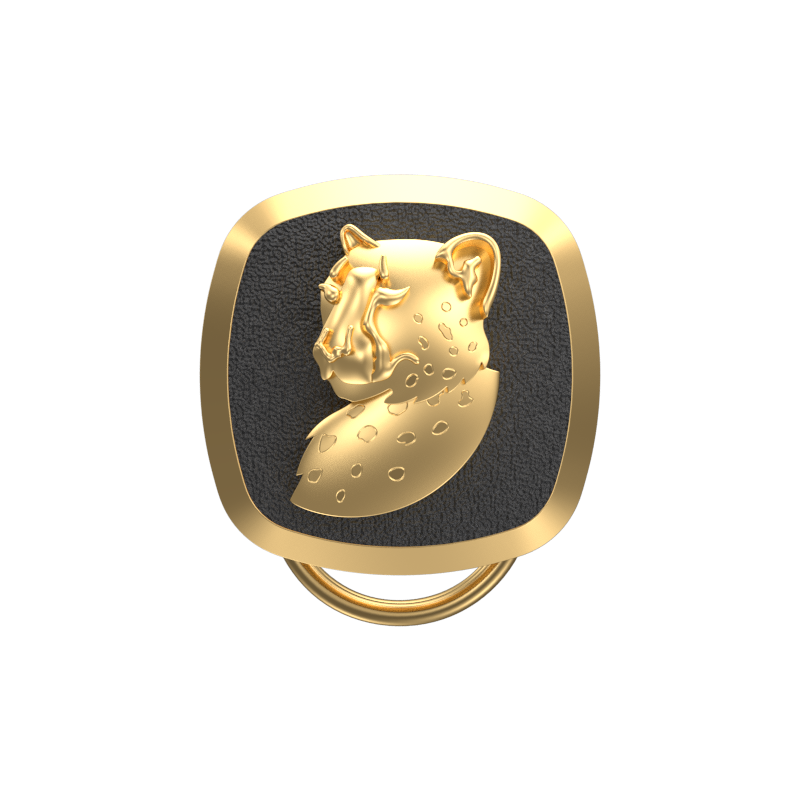 Leopard, Wild Button set with 18kt Gold & Black Ruthenium Plating on Brass.