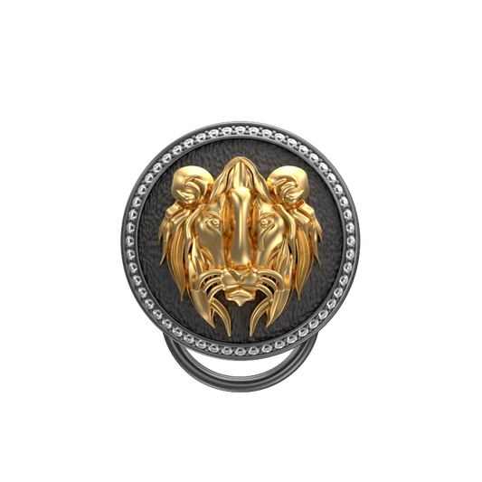 Lion Luxe, Wild Button set with CZ Diamonds, 18kt Gold & Black Ruthenium Plating on Brass.
