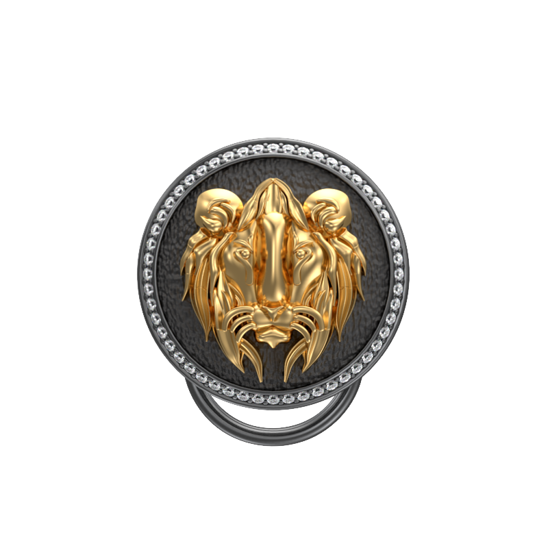 Lion Luxe, Wild Button set with CZ Diamonds, 18kt Gold & Black Ruthenium Plating on Brass.