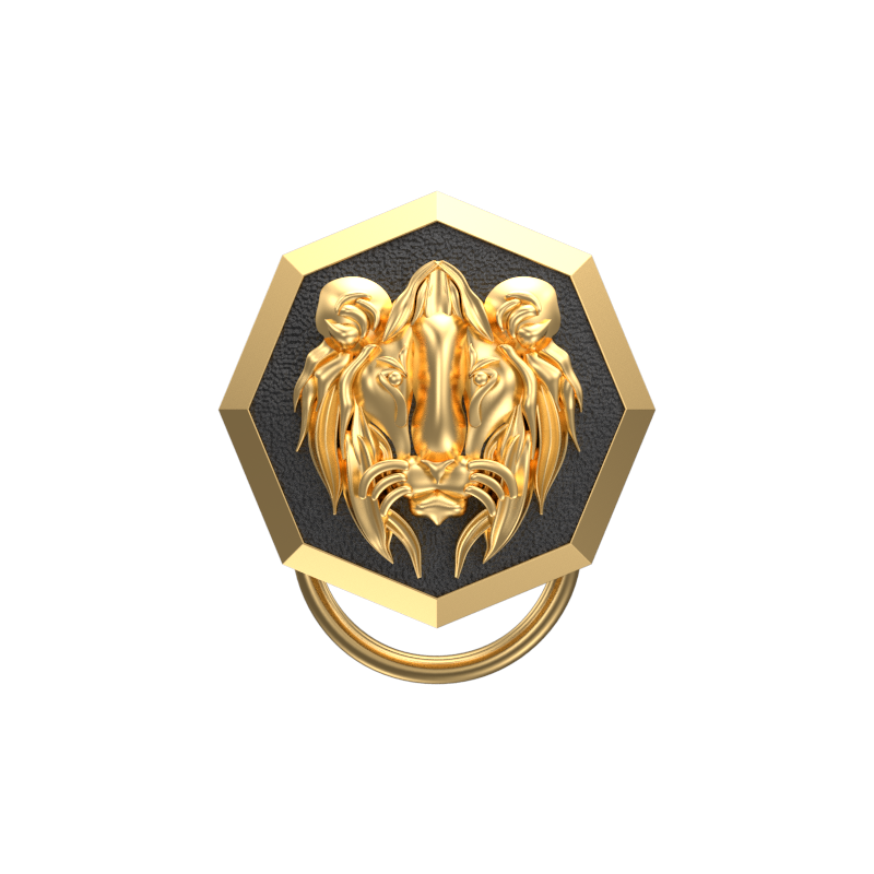 Lion, Wild Button set with 18kt Gold & Black Ruthenium Plating on Brass.