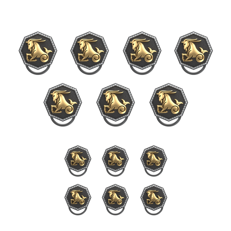 Capricorn Zodiac Button set with CZ Diamonds, 18kt Gold & Black Ruthenium plating on Brass.