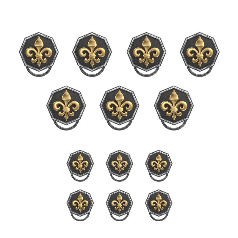 Fleur di lis  Luxe, Spiritual Button set with CZ Diamonds, 18kt Gold & Black Ruthenium Plating on Brass.