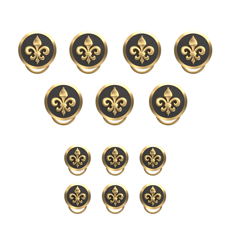 Fleur di lis , Spiritual Button set with 18kt Gold & Black Ruthenium Plating on Brass.