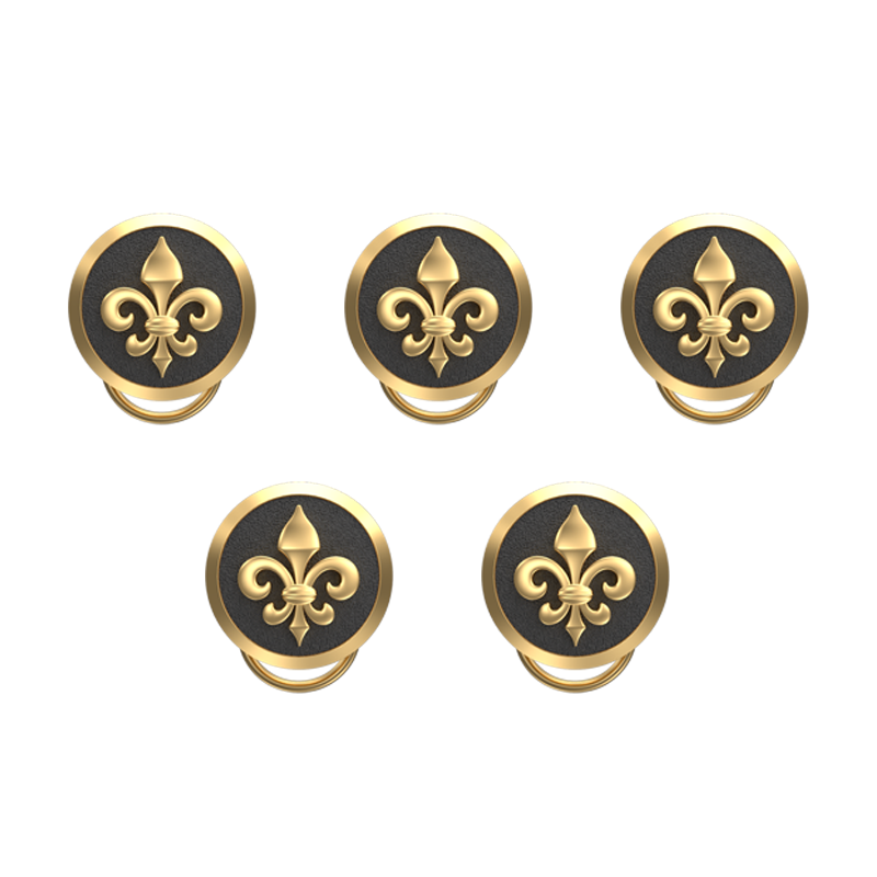 Fleur di lis , Spiritual Button set with 18kt Gold & Black Ruthenium Plating on Brass.