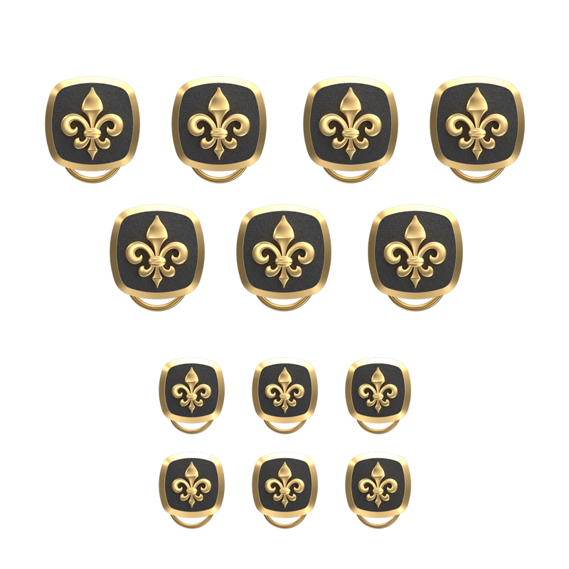 Fleur di lis , Spiritual Button set with 18kt Gold & Black Ruthenium Plating on Brass.