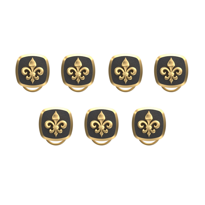 Fleur di lis , Spiritual Button set with 18kt Gold & Black Ruthenium Plating on Brass.