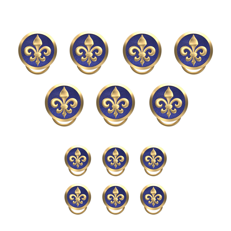 Fleur di lis , Spiritual Button set with 18kt Gold & Black Ruthenium Plating on Brass.