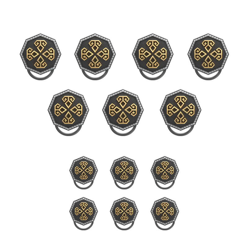 Power  Luxe, Spiritual Button set with CZ Diamonds, 18kt Gold & Black Ruthenium Plating on Brass.