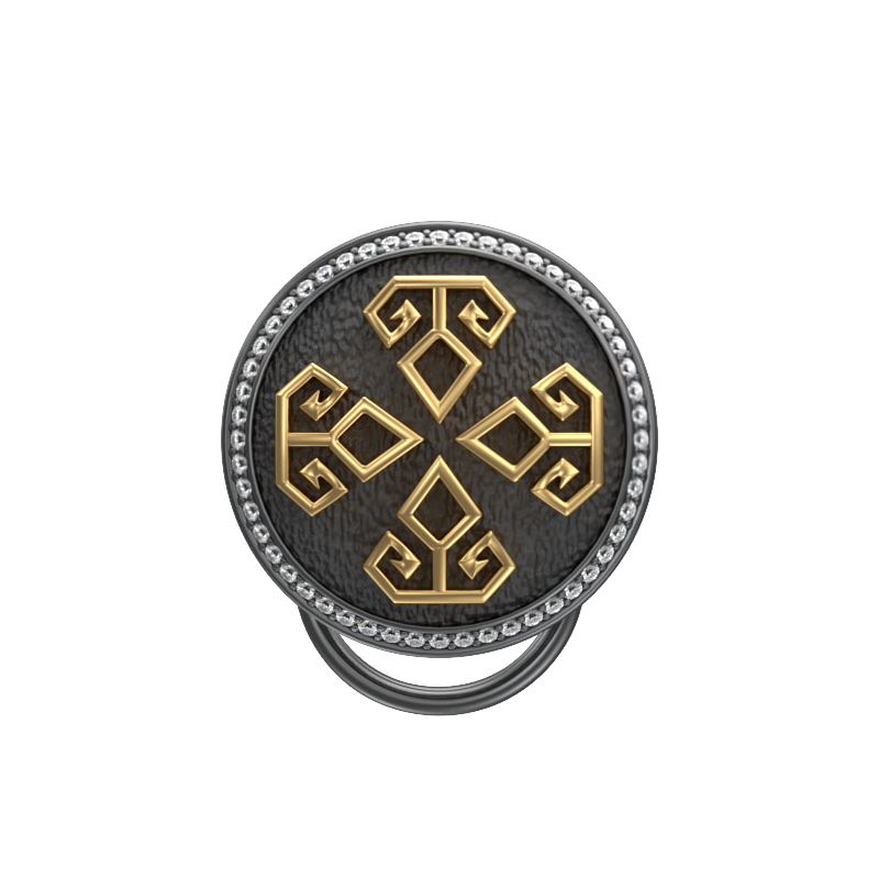 Power  Luxe, Spiritual Button set with CZ Diamonds, 18kt Gold & Black Ruthenium Plating on Brass.