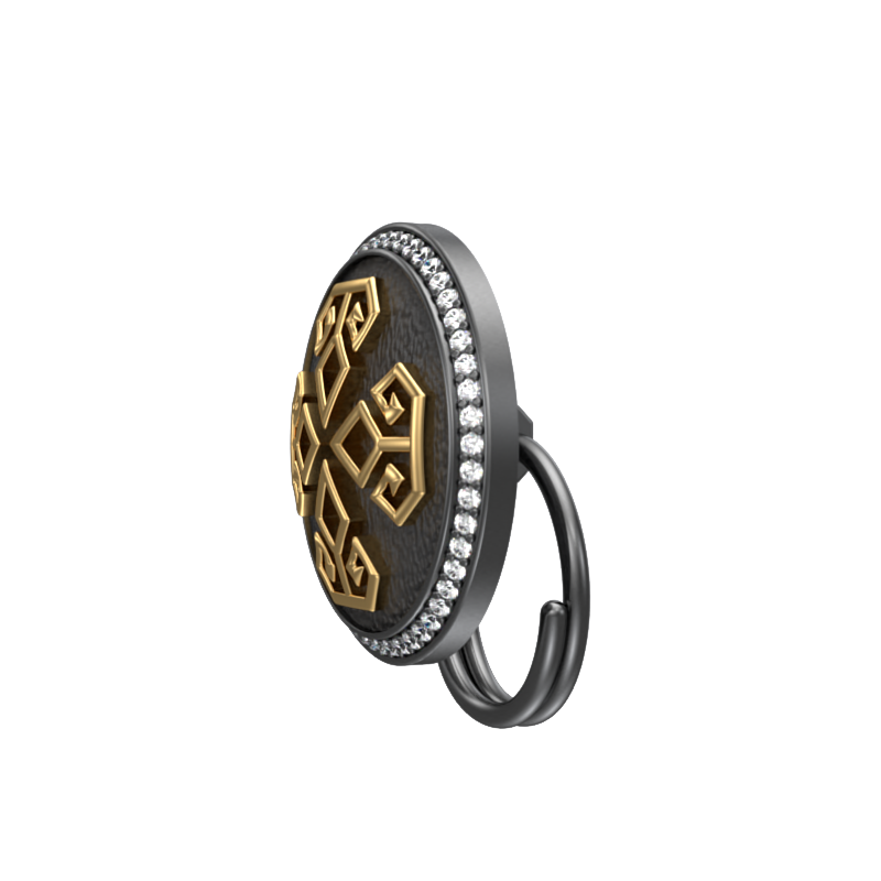 Power  Luxe, Spiritual Button set with CZ Diamonds, 18kt Gold & Black Ruthenium Plating on Brass.