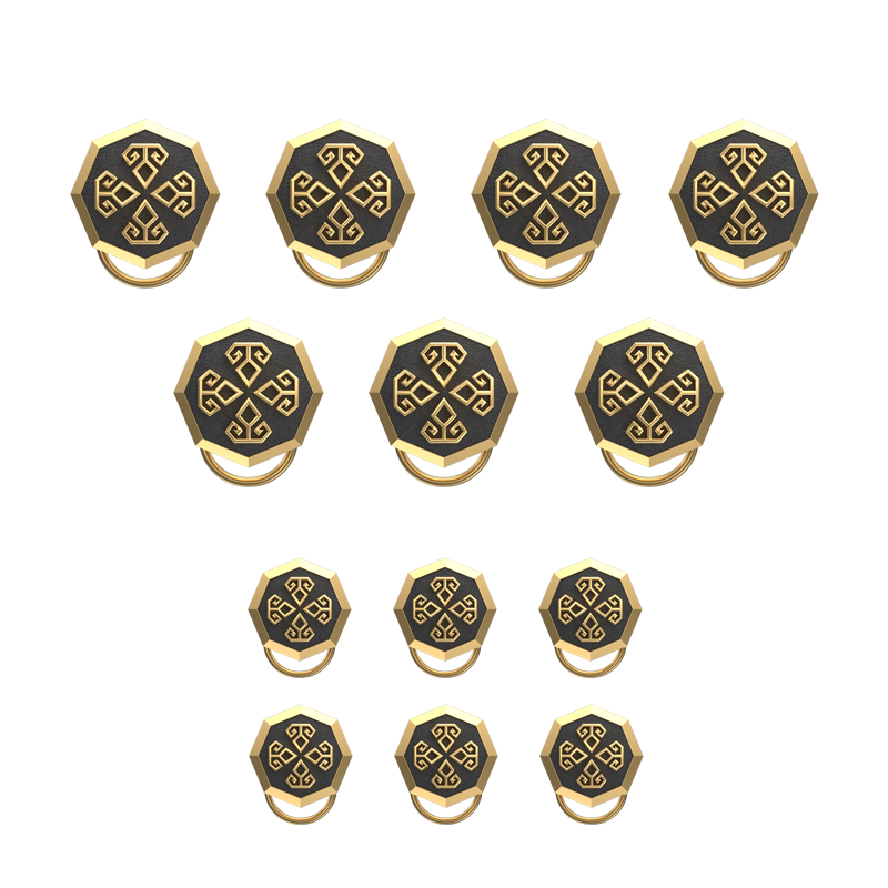 Power , Spiritual Button set with 18kt Gold & Black Ruthenium Plating on Brass.