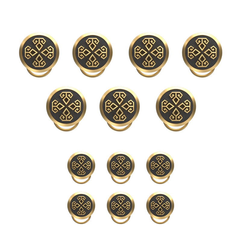 Power , Spiritual Button set with 18kt Gold & Black Ruthenium Plating on Brass.