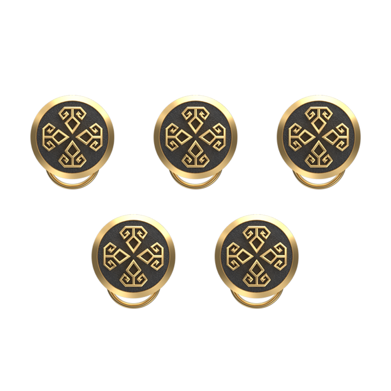 Power , Spiritual Button set with 18kt Gold & Black Ruthenium Plating on Brass.
