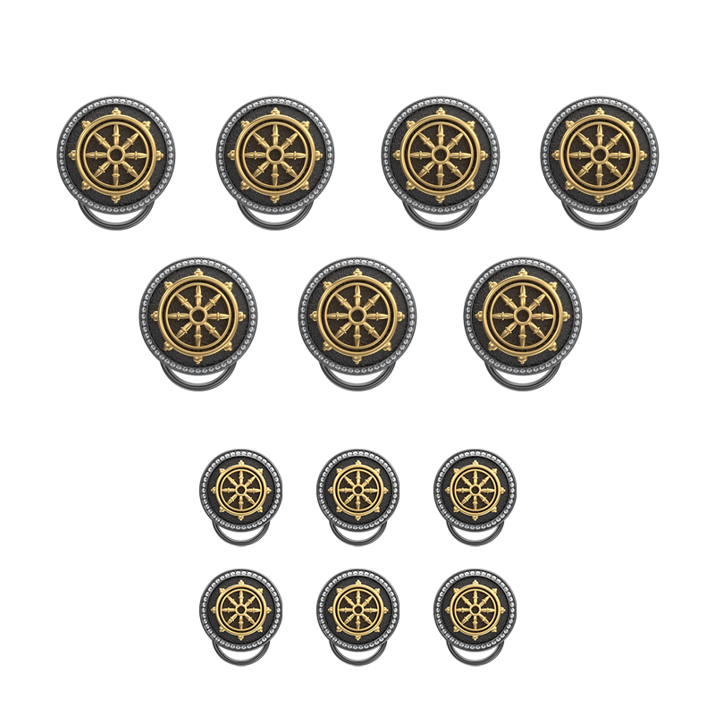 Dharma  Luxe, Spiritual Button set with CZ Diamonds, 18kt Gold & Black Ruthenium Plating on Brass.