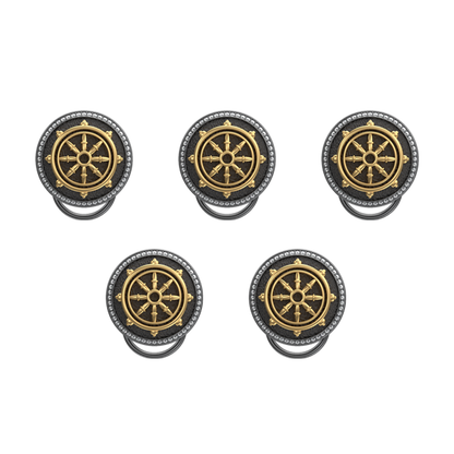 Dharma  Luxe, Spiritual Button set with CZ Diamonds, 18kt Gold & Black Ruthenium Plating on Brass.