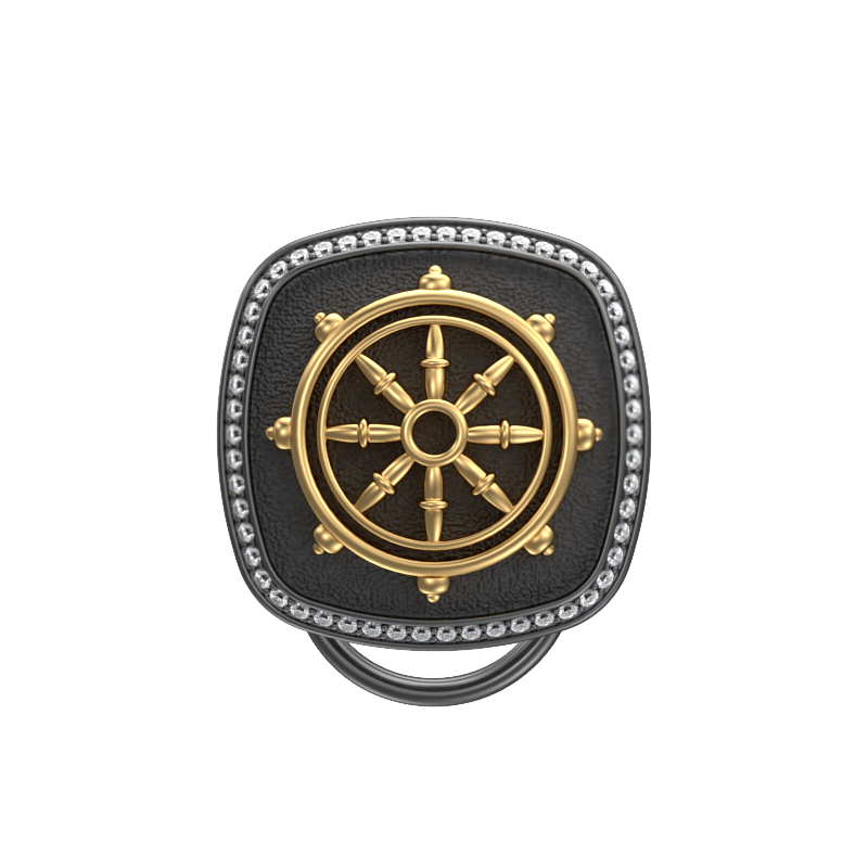 Dharma  Luxe, Spiritual Button set with CZ Diamonds, 18kt Gold & Black Ruthenium Plating on Brass.