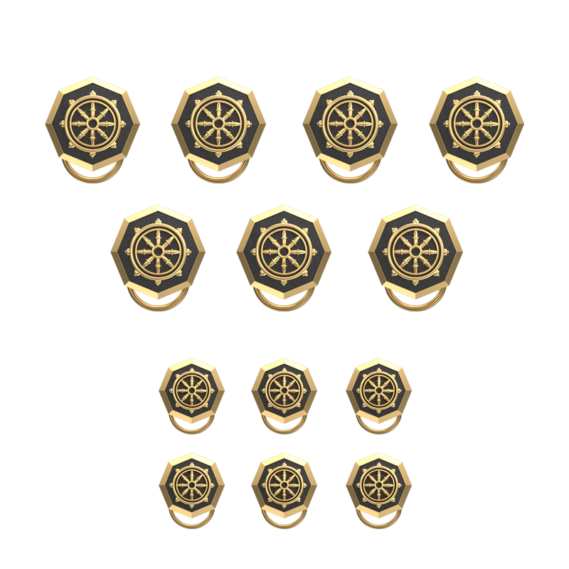 Dharma , Spiritual Button set with 18kt Gold & Black Ruthenium Plating on Brass.