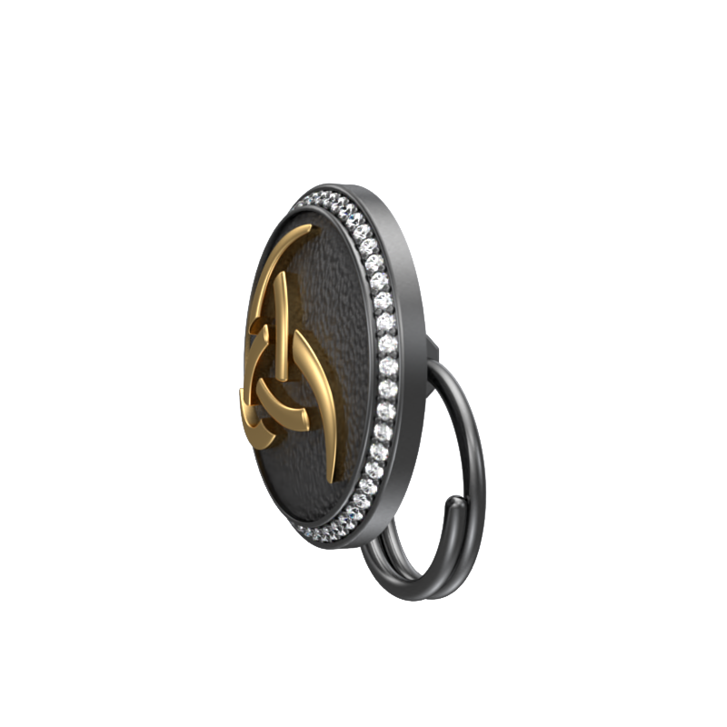 Odin  Luxe, Spiritual Button set with CZ Diamonds, 18kt Gold & Black Ruthenium Plating on Brass.