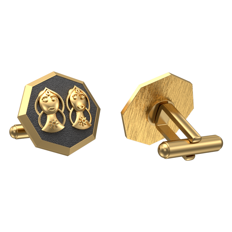 Gemini Zodiac , Constellation Cufflink Set with 18kt Gold & Black Ruthenium Plating on Brass.