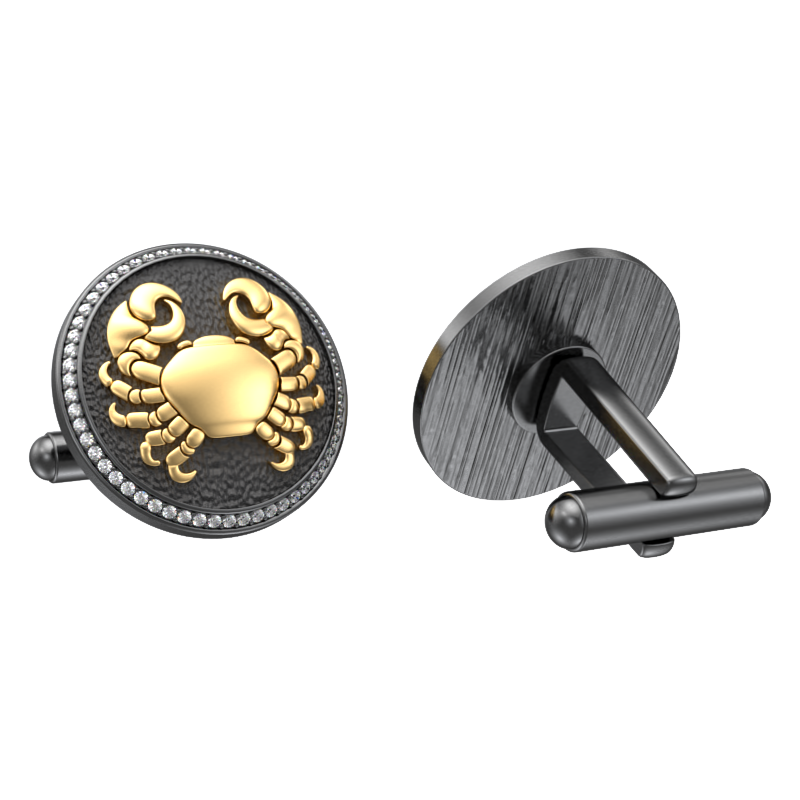 Cancer Zodiac Luxe, Constellation Cufflink Set with CZ Diamonds, 18kt Gold & Black Ruthenium Plating on Brass.