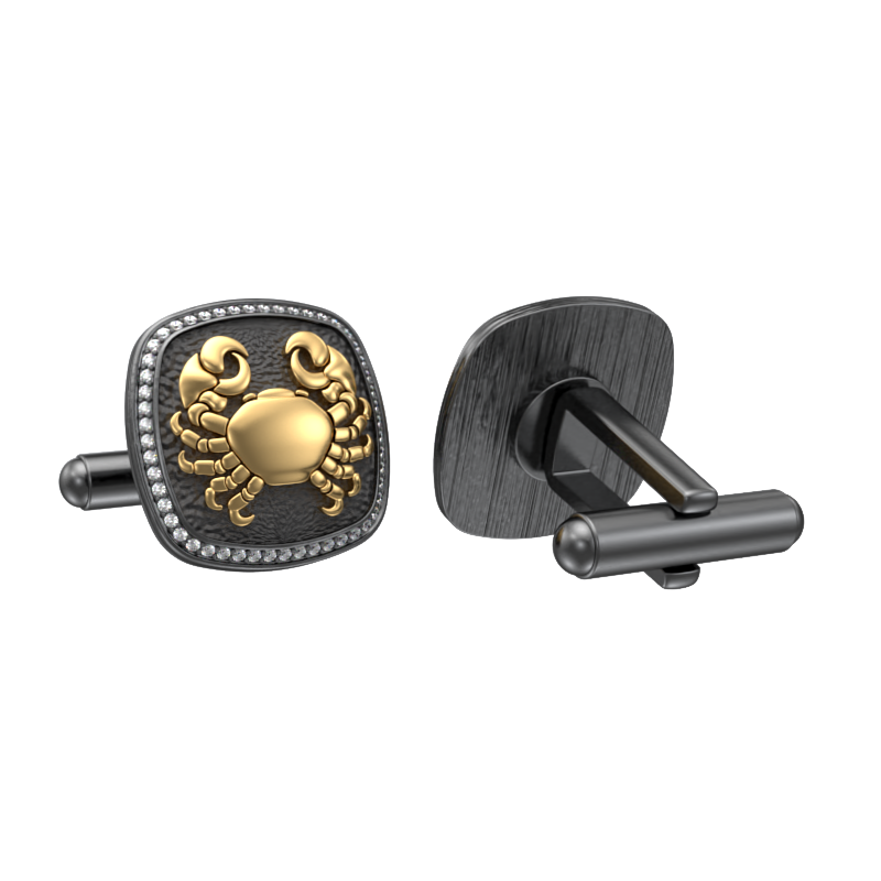 Cancer Zodiac Luxe, Constellation Cufflink Set with CZ Diamonds, 18kt Gold & Black Ruthenium Plating on Brass.