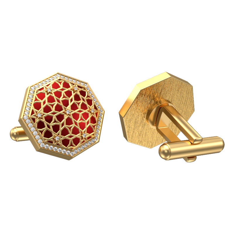 Starburst Luxe, Classic Cufflink Set with CZ Diamonds, 18kt Gold Plating and Enamel on Brass.
