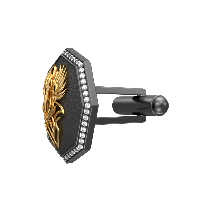 Warrior Luxe, Edgy Cufflink Set with CZ Diamonds, 18kt Gold & Black Ruthenium Plating on Brass.