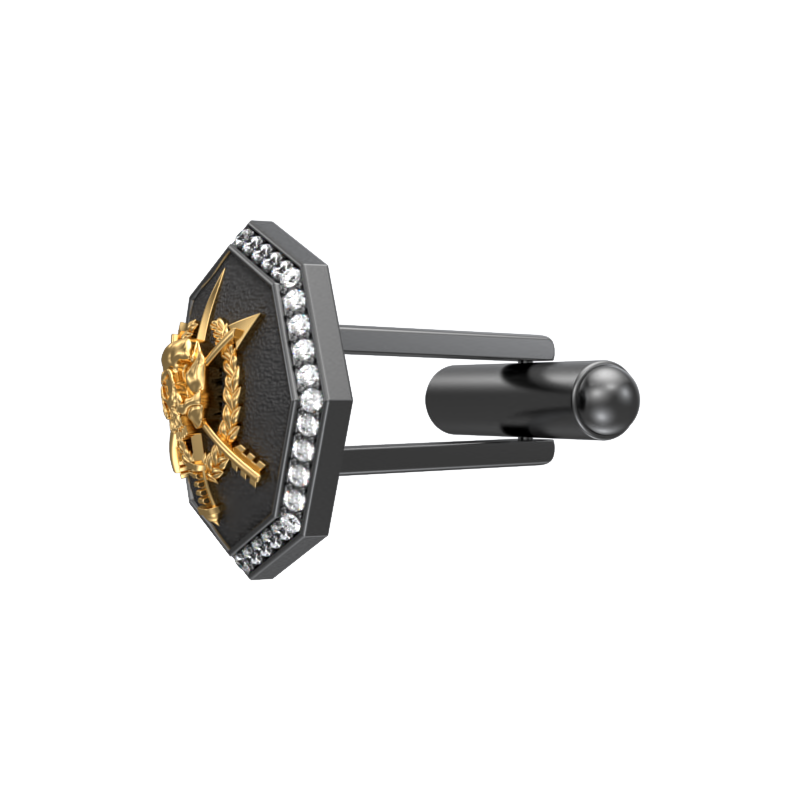 Pirate Luxe, Edgy Cufflink Set with CZ Diamonds, 18kt Gold & Black Ruthenium Plating on Brass.