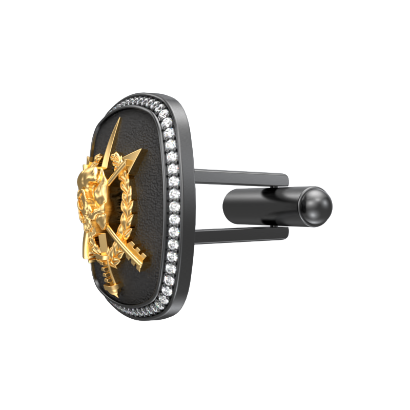 Pirate Luxe, Edgy Cufflink Set with CZ Diamonds, 18kt Gold & Black Ruthenium Plating on Brass.