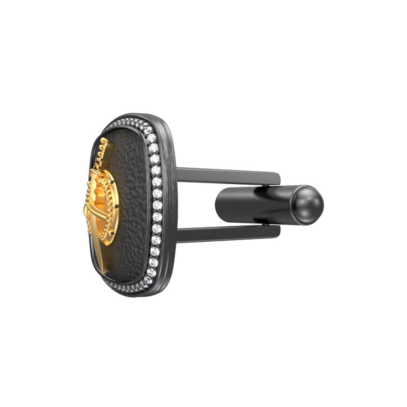 Honour Luxe, Edgy Cufflink Set with CZ Diamonds, 18kt Gold & Black Ruthenium Plating on Brass.