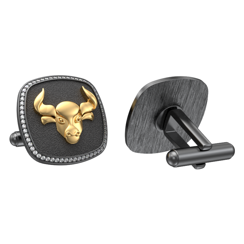 Taurus Zodiac Luxe, Constellation Cufflink Set with CZ Diamonds, 18kt Gold & Black Ruthenium Plating on Brass.