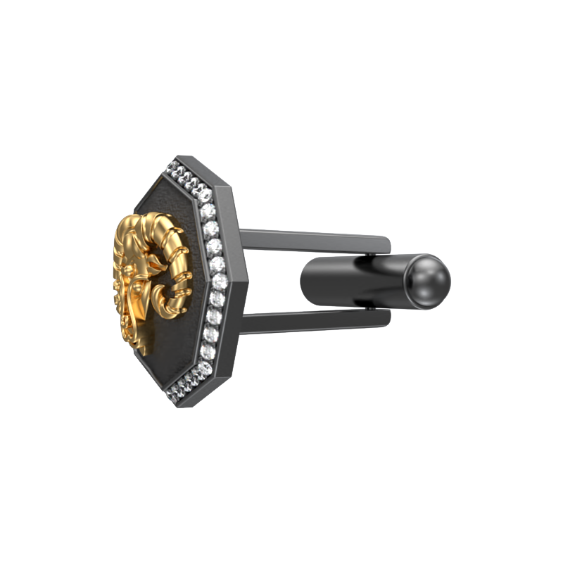 Aries Zodiac Luxe, Constellation Cufflink Set with CZ Diamonds, 18kt Gold & Black Ruthenium Plating  on Brass.