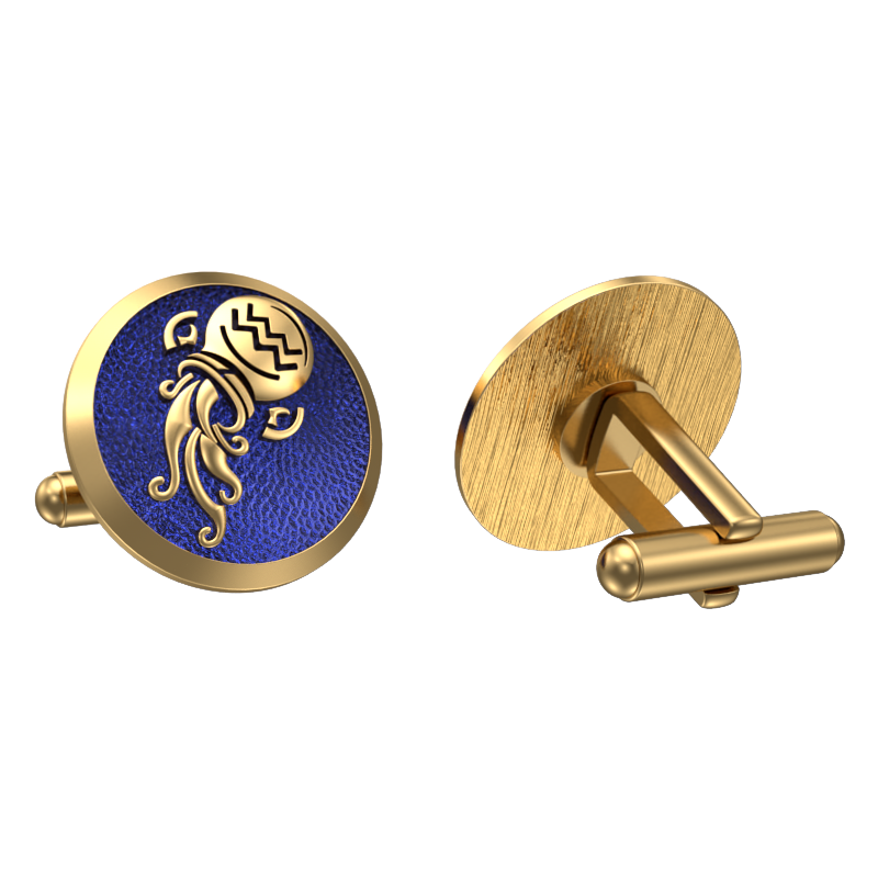 Aquarius Zodiac , Constellation Cufflink Set with 18kt Gold & Black Ruthenium Plating  on Brass.