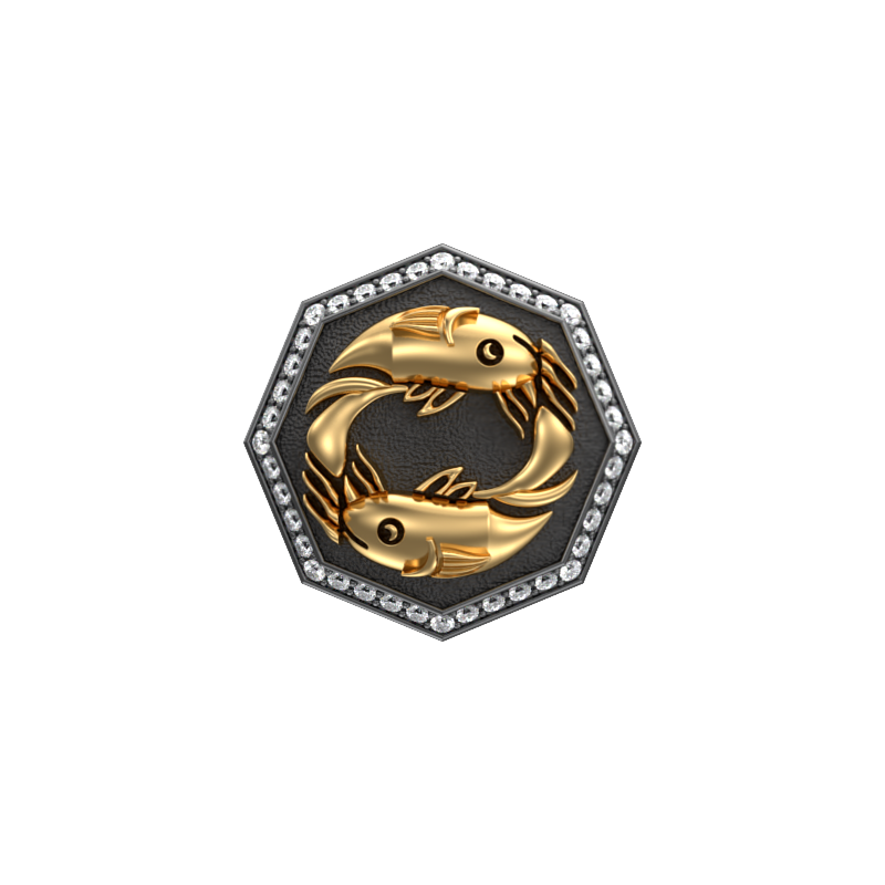Pisces Zodiac Luxe, Constellation Cufflink Set with CZ Diamonds, 18kt Gold & Black Ruthenium Plating on Brass.
