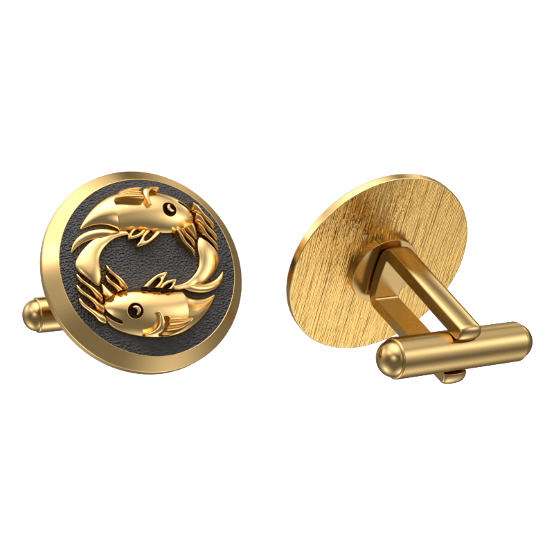 Pisces Zodiac , Constellation Cufflink Set with 18kt Gold & Black Ruthenium Plating on Brass.