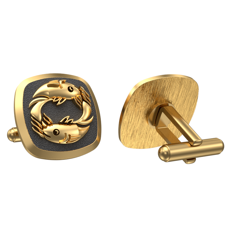 Pisces Zodiac , Constellation Cufflink Set with 18kt Gold & Black Ruthenium Plating on Brass.