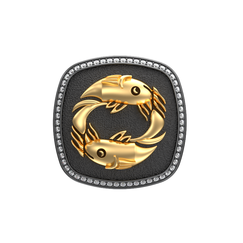 Pisces Zodiac Luxe, Constellation Cufflink Set with CZ Diamonds, 18kt Gold & Black Ruthenium Plating on Brass.