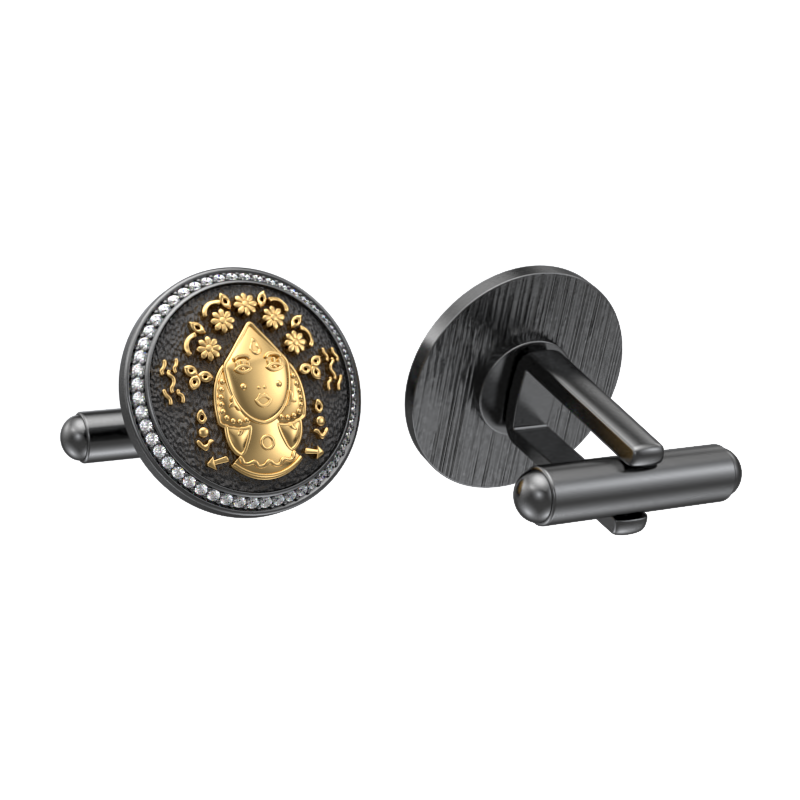 Virgo Zodiac Luxe, Constellation Cufflink Set with CZ Diamonds, 18kt Gold & Black Ruthenium Plating on Brass.