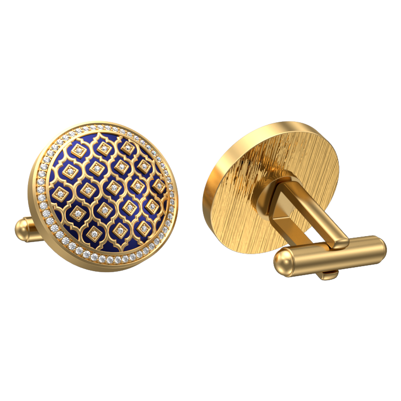 Ornate Luxe, Classic Cufflink Set with CZ Diamonds, 18kt Gold Plating and Enamel on Brass.