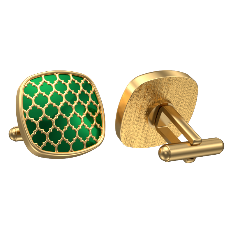 Ornate, Classic Cufflink Set with 18kt Gold Plating and Enamel on Brass.