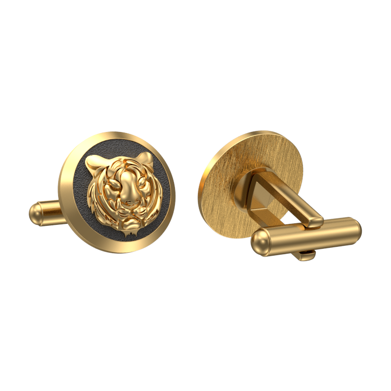 Tiger, Wild Cufflink Set with 18kt Gold & Black Ruthenium Plating on Brass.