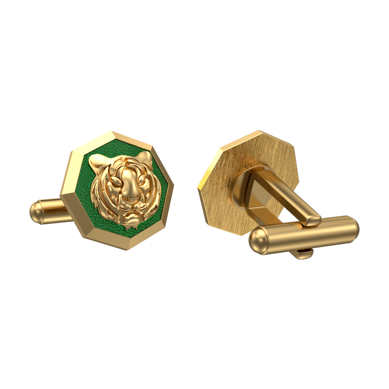 Tiger, Wild Cufflink Set with 18kt Gold & Black Ruthenium Plating on Brass.