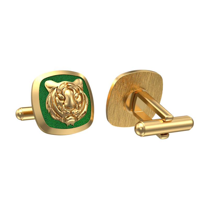 Tiger, Wild Cufflink Set with 18kt Gold & Black Ruthenium Plating on Brass.