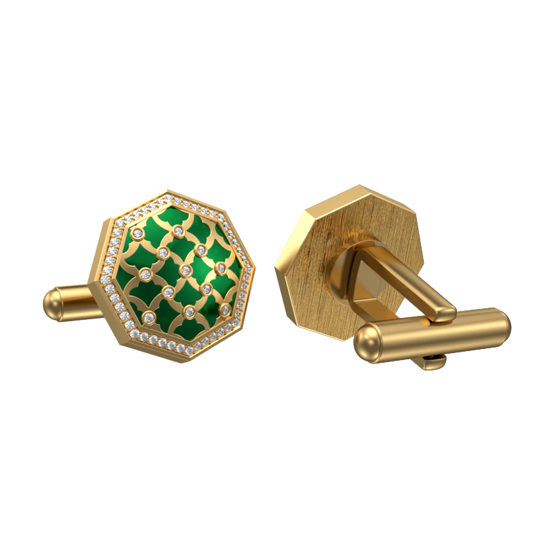 Enchanted Luxe, Classic Cufflink Set with CZ Diamonds, 18kt Gold Plating and Enamel on Brass.
