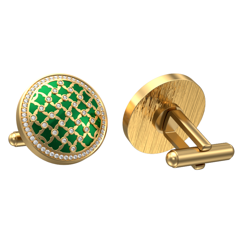 Enchanted Luxe, Classic Cufflink Set with CZ Diamonds, 18kt Gold Plating and Enamel on Brass.