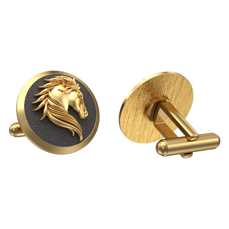 Horse, Wild Cufflink Set with 18kt Gold & Black Ruthenium Plating on Brass.